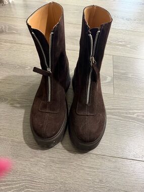Steve Madden Dark Brown Suede Front-Zip Platform Ankle Boots